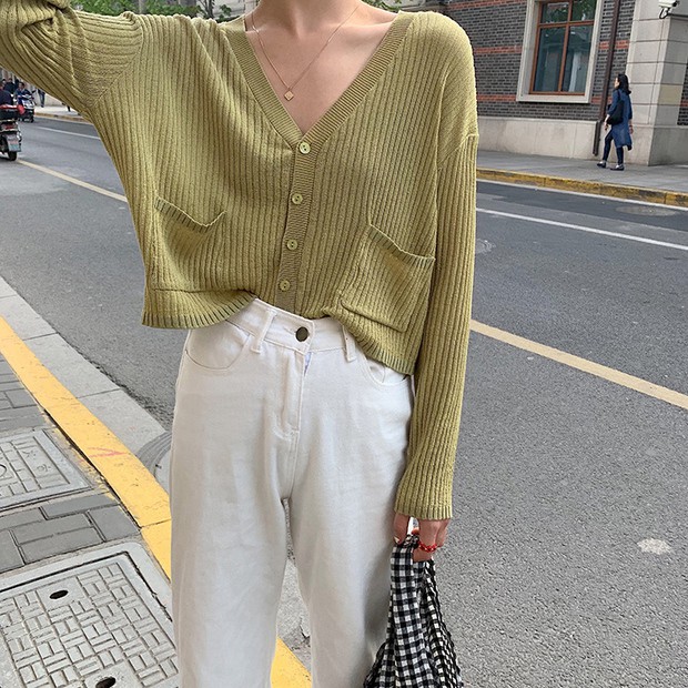 Áo cardigan len mỏng dài tay cổ V thời trang nữ freesize 336 1Z18