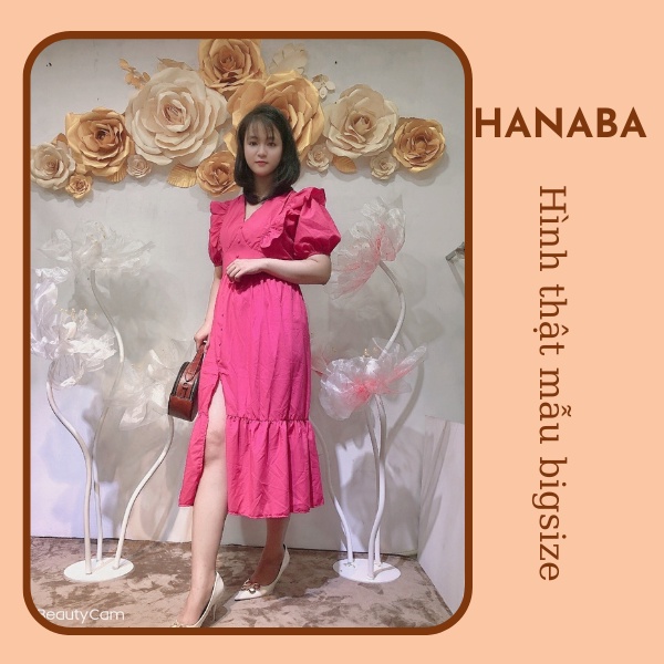 Đầm babydoll maxi bigsize váy trắng đi biền cổ bèo đính nút xẻ tà dáng dài màu trắng hồng đen hanaba