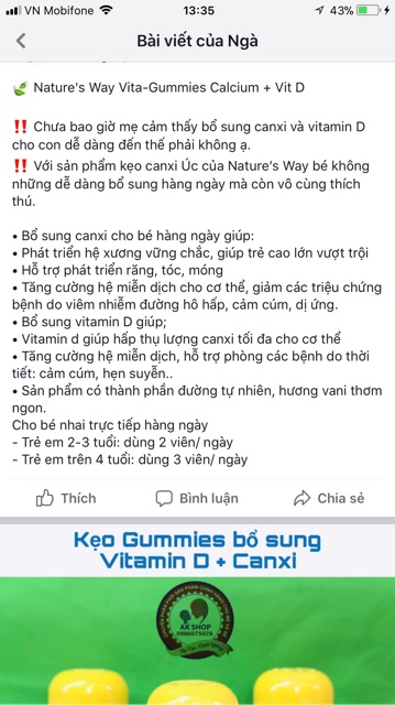 Kẹo gummies bổ sung canxi + vitamin D cho bé