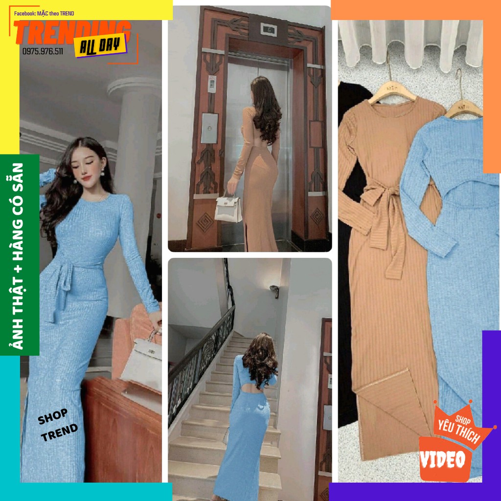 [MÃ GIẢM GIÁ 10K + FREESHIP] Váy body tiểu thư khoét lưng sang chảnh. Váy body dài tay khoét lưng gọi cảm. Full màu | BigBuy360 - bigbuy360.vn