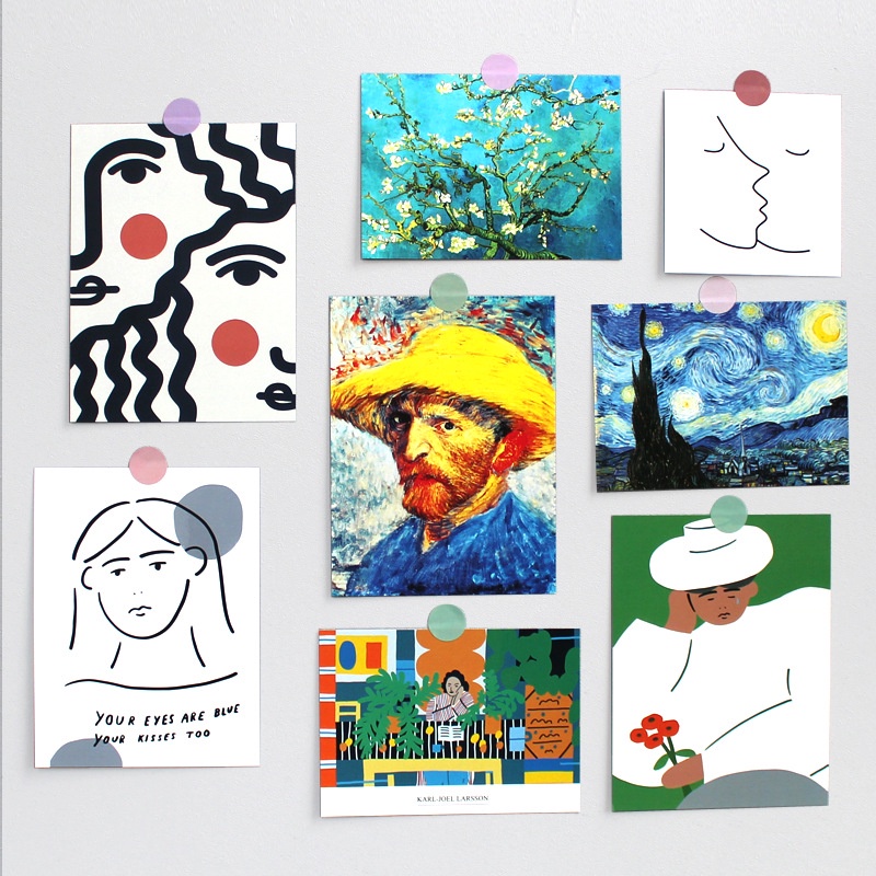 Set 3 Thẻ Giấy Cô Gái Trang Trí Họa Tiết Trang Trí Vintage, Retro, Trừu Tượng, Hoạt Hình Cute