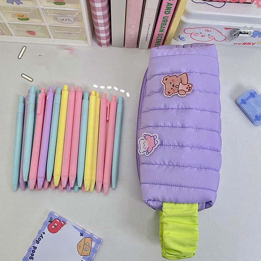 Túi Đựng Bút Mềm Màu Trơn Có Dây Đeo Cổ Tay Sức Chứa Lớn Thời Trang