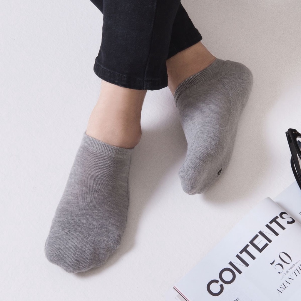 Tất Nam Cotton Len Cao Cấp Co&amp;Com Lót Lông Êm Ái Khử Khuẩn Chống Hôi Chân Màu Ghi Xám