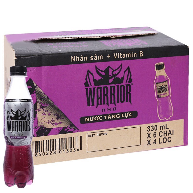 [Chỉ hỏa tốc] Thùng 24 Chai Nước Uống Tăng Lực Warrior Nho Tím Thái Lan - Energy Drink Chai Nhựa 330ml Date Luôn Mới