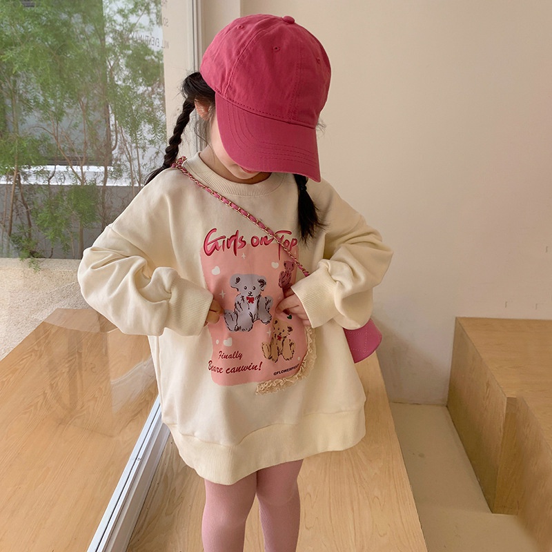 Áo Sweater Cổ Tròn Dáng Rộng In Họa Tiết Hoạt Hình Phong Cách Hàn Quốc Dễ Thương Thời Trang Mùa Thu Cho Bé Gái