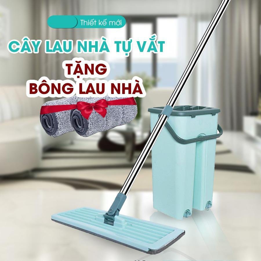 Bộ lau nhà tự vắt thông minh xoay 2 vách ngăn cao cấp - TẶNG BÔNG LAU