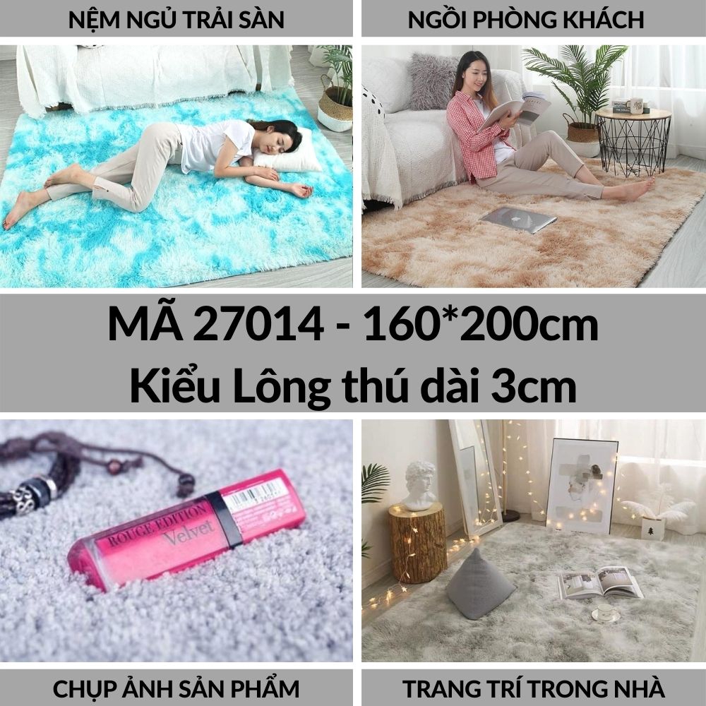 Thảm lông loang trải sàn (Cỡ 200*160cm và Cỡ khác) có Lớp chống trượt trang trí chụp ảnh Chữ nhật mã 27013.27014