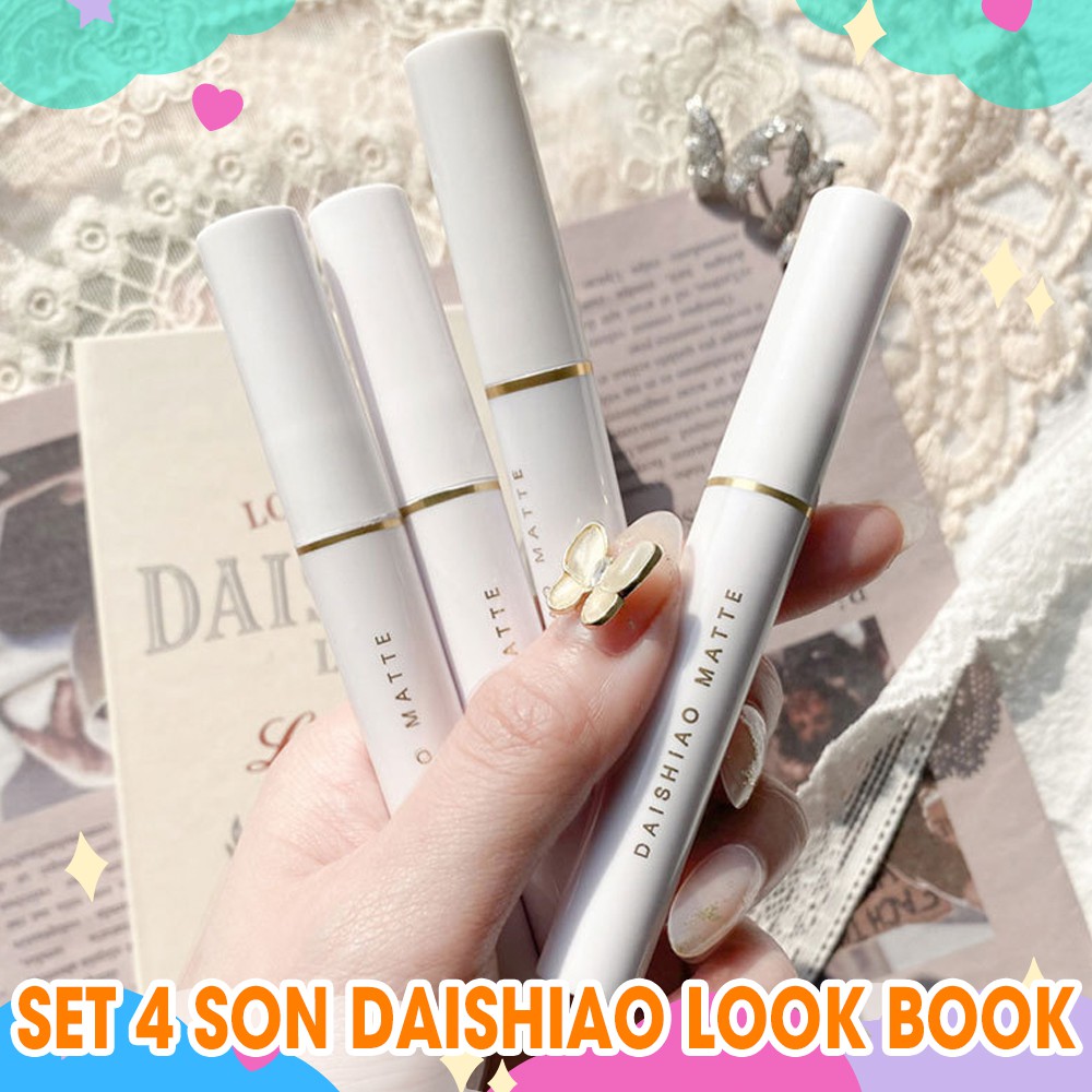 Set 4 son kem lì look book daishiao nội địa trung phiên bản mới lace lipglaze velvet matteseries 4 cây son lâu trôi