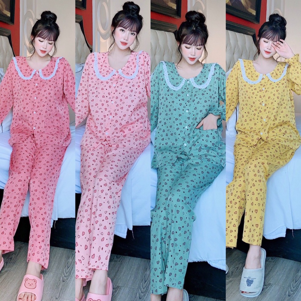 Bộ bầu và sau sinh dài tay 2 chức năng chất lụa mềm họa tiết cute dễ thương có chỗ cho bé ti 40-70kg - 𝐁𝐃𝟐𝟔