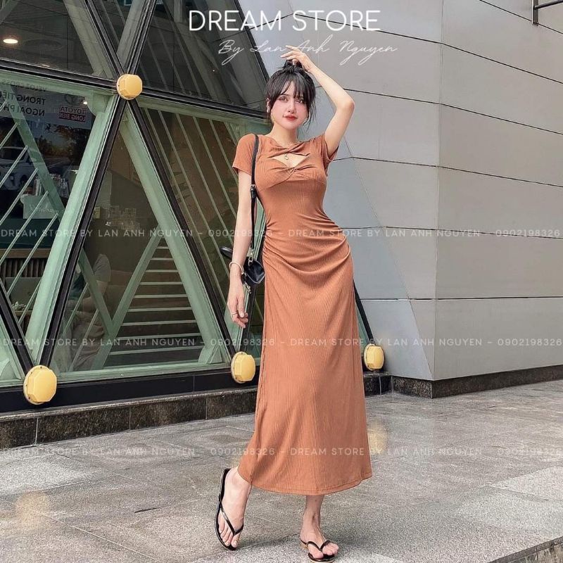 40KG - 80KG Bigsize Đầm dài cổ xoắn khoét ngực nhún 2 bên siêu dễ thương