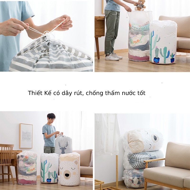 Túi đựng chăn màn, túi đựng quần áo mền gối cỡ lớn 135L dây rút nhựa Peva chống thấm ẩm mốc bụi bẩn cực tốt 2466
