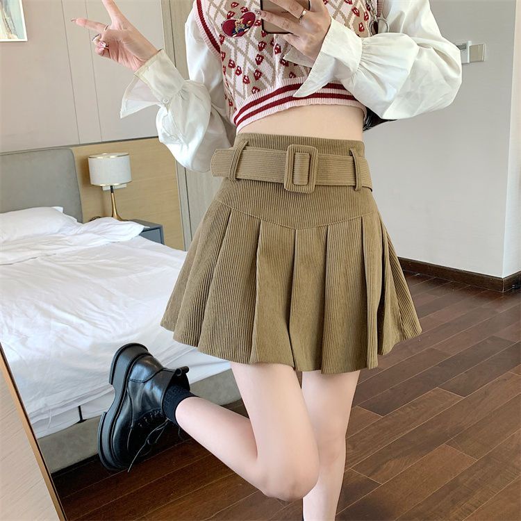 Chân Váy Nhung Xếp Ly Lưng Cao Dễ Phối Đồ Phong Cách Thu Đông Mới Cho Nữ