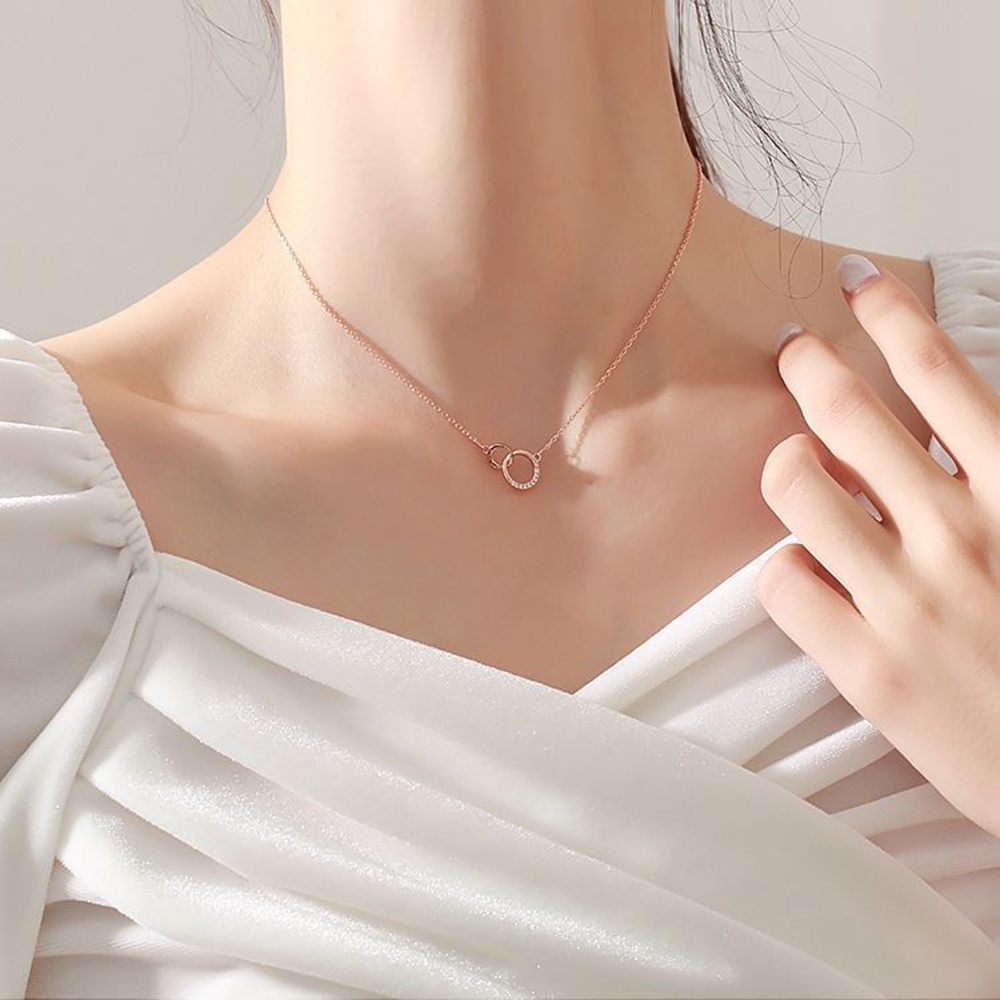 Vòng cổ Mặt Nhẫn Đôi Đính Kim Cương Thời Trang Cho NữYanqueens Quà tặng trang sức