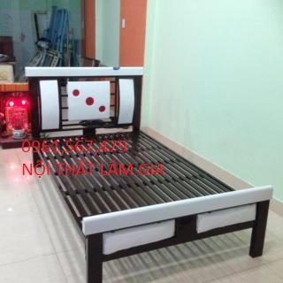 Giường sắt giả gỗ 1m6x2m giá rẻ HCM