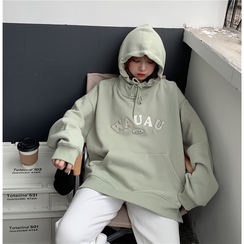 Áo hoodie tay dài có nón trùm phong cách trẻ trung cho nữ