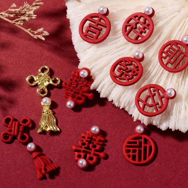 Set 2 charm chữ trung đính móng, charm nail cô dâu chữ hỷ cho ngày cưới/hỏi