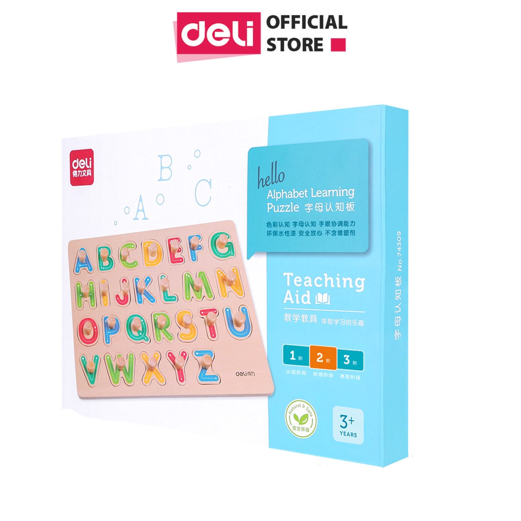 Bảng chữ cái Deli - Ván ép gỗ trầm cho trẻ từ 3 đến 6 tuổi, từ A tới Z, đã được kiểm định để bé làm quen với chữ cái
