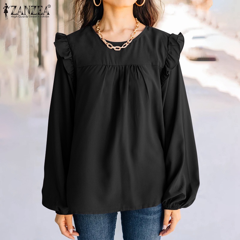 Áo kiểu ZANZEA cổ tròn tay phồng gài nút thời trang cho nữ