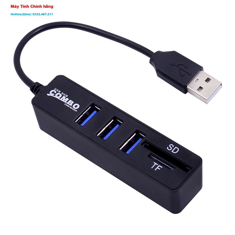 Bộ chia USB Từ 1 cổng USB ra 3 cổng USB và 2 khe Đọc thẻ Nhớ  (Hub USB) - Hàng Nhập khẩu