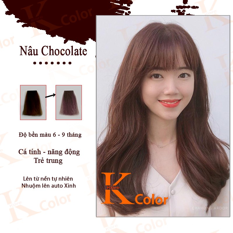 Thuốc nhuộm tóc màu NÂU CHOCOLATE không tẩy sử dụng tại nhà nhiều thảo dược giá rẻ Kcolor