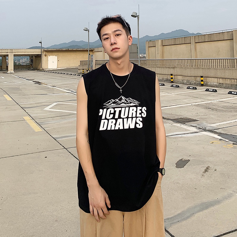 Áo thun thể thao sát nách in chữ trẻ trung cho nam