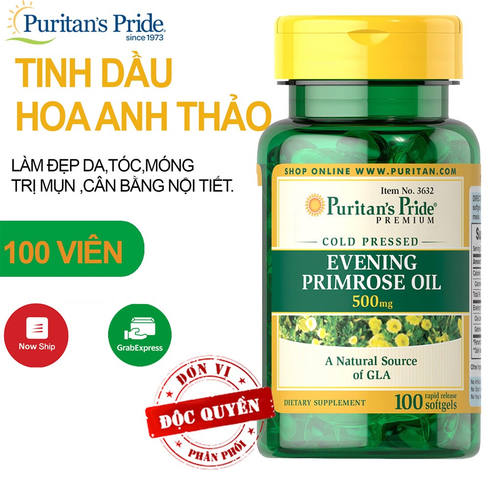 CHÍNH HÃNG - TINH DẦU HOA ANH THẢO EVEVING PRIMROSE OIL 500MG 100 viên của Puritan's Pride