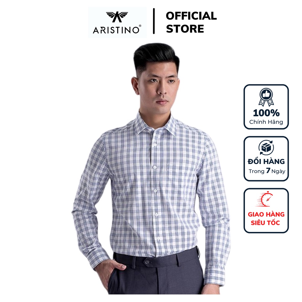 Áo sơ mi công sở nam tay dài có túi Aistino màu kẻ caro xanh trắng chìm kiểu dáng regular fit chất liệu sợi tre ALS53008