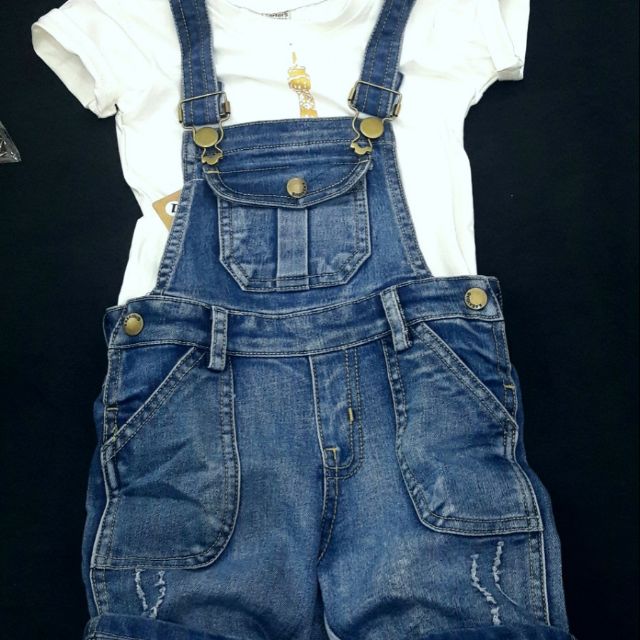 Yếm jean co giãn cho bé trai và bé gái r8 nút đồng