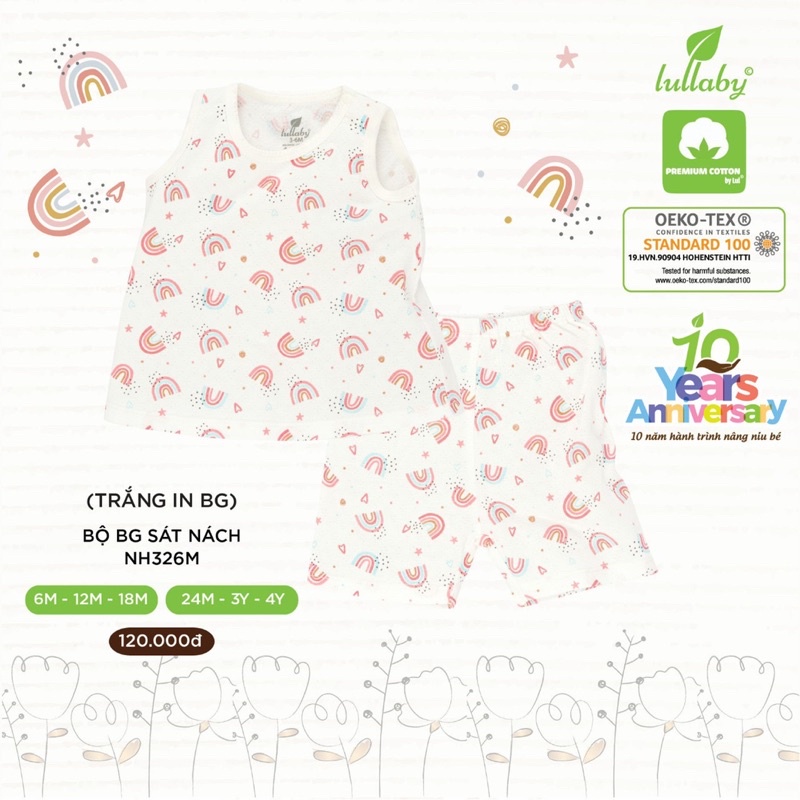 Bộ sát nách vải thông khí bé trai bé gái LULLABY