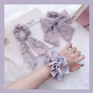 Dây Cột Tóc Ruy Băng Đính Hoa Màu Tím Xinh Xắn Cho Bé Gái