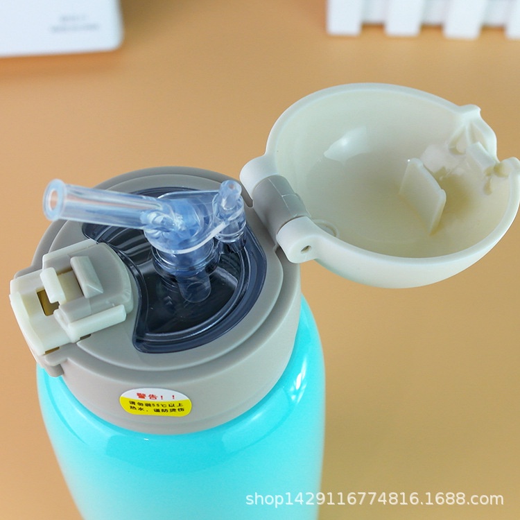 [Loại sịn] Bình nước inox giữ nhiệt có ống hút, túi đựng, nắp đôi kèm cốc họa tiết dễ thương