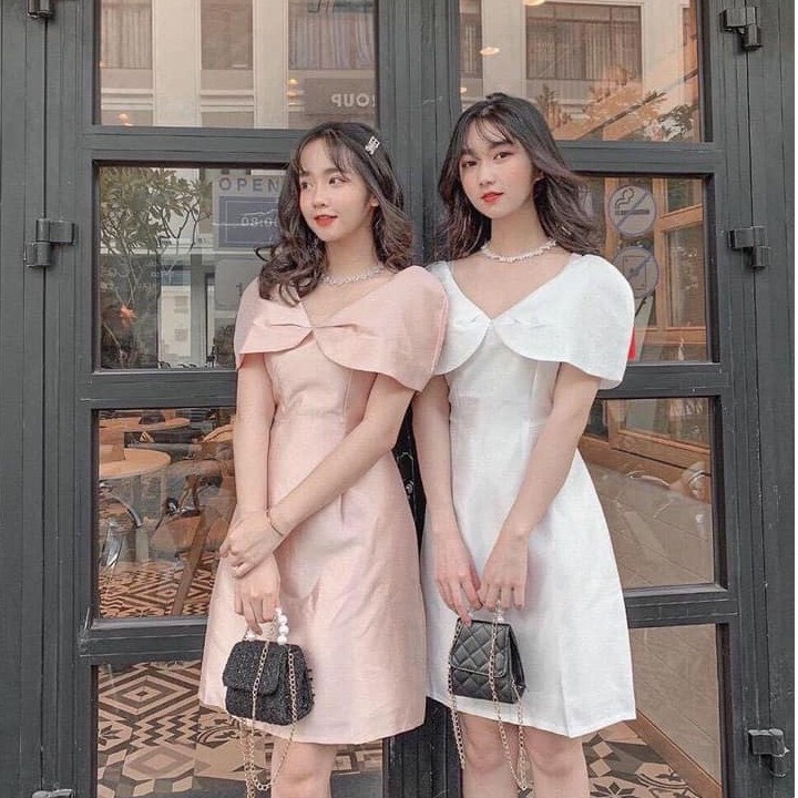 [10.10 Sale FreeShip] Đầm dự tiệc trễ vai, Đầm tiểu thư cổ bèo phủ vai thiết kế dáng suông đơn giản thanh lịch dễ thương