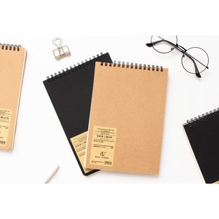 Sổ lò xo ngang bìa basic đen / nâu giấy grid ô vuông - dot chấm bi