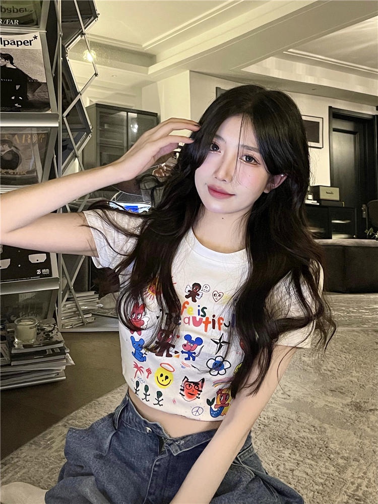 Áo Thun Tay Ngắn Cổ Tròn Họa Tiết Hoạt Hình Thời Trang 49808