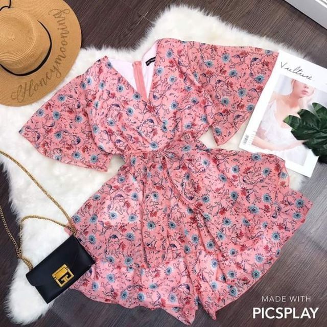 Jumsuit hoa cột nơ