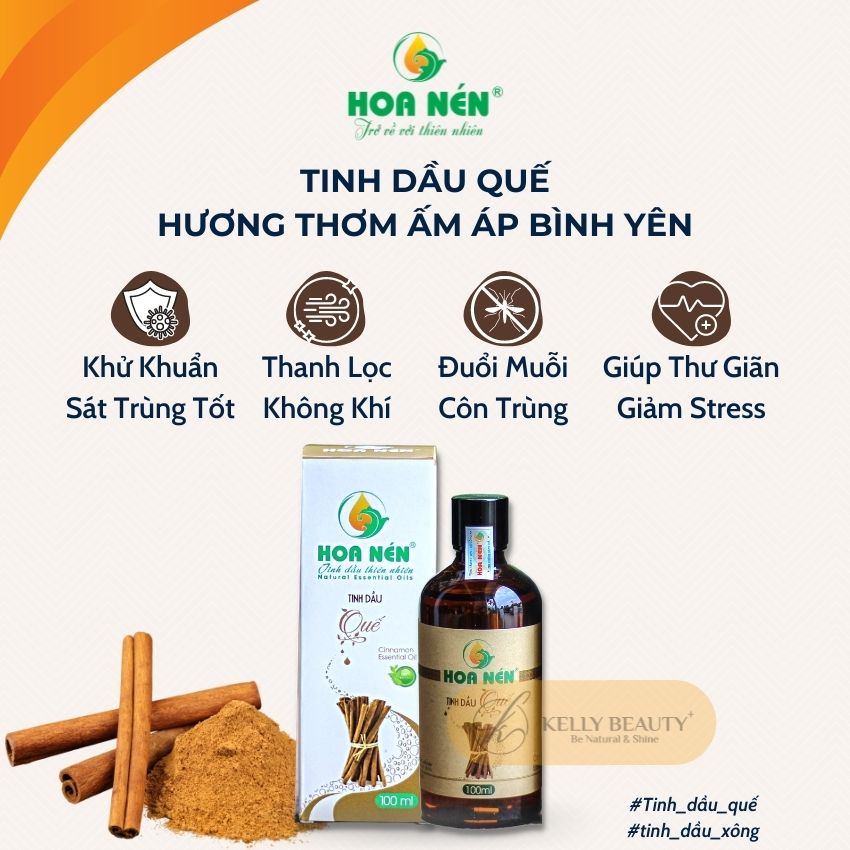 Tinh Dầu Quế HOA NÉN 100ml - Hương Thơm Ấm Áp, Thanh Lọc Không Khí, Thư Giãn, Ngủ Sâu Giấc | Kelly Beauty