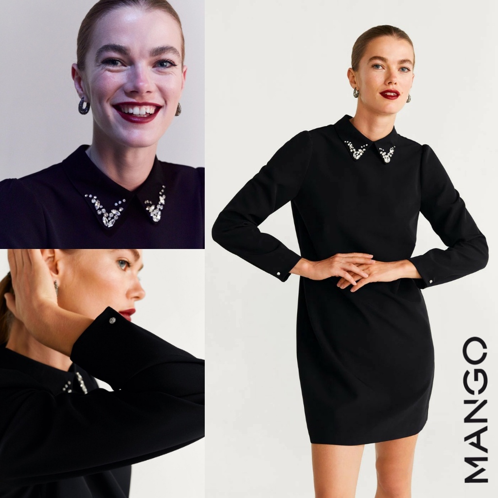 Đầm dài tay cổ đính đá Mango Maddison 57029207