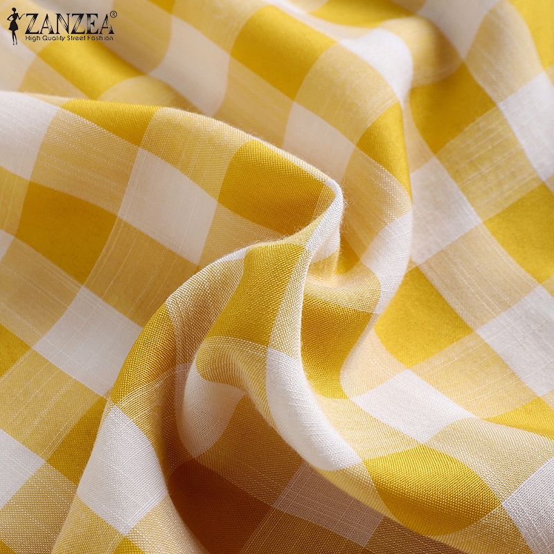 Zanzea Áo Kiểu Tay Lỡ 3 / 4 Họa Tiết Ca Rô Phong Cách Hàn Quốc Dành Cho Nữ