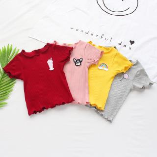 Áo Thun Tay Ngắn Thêu Hoa Cho Bé Gái