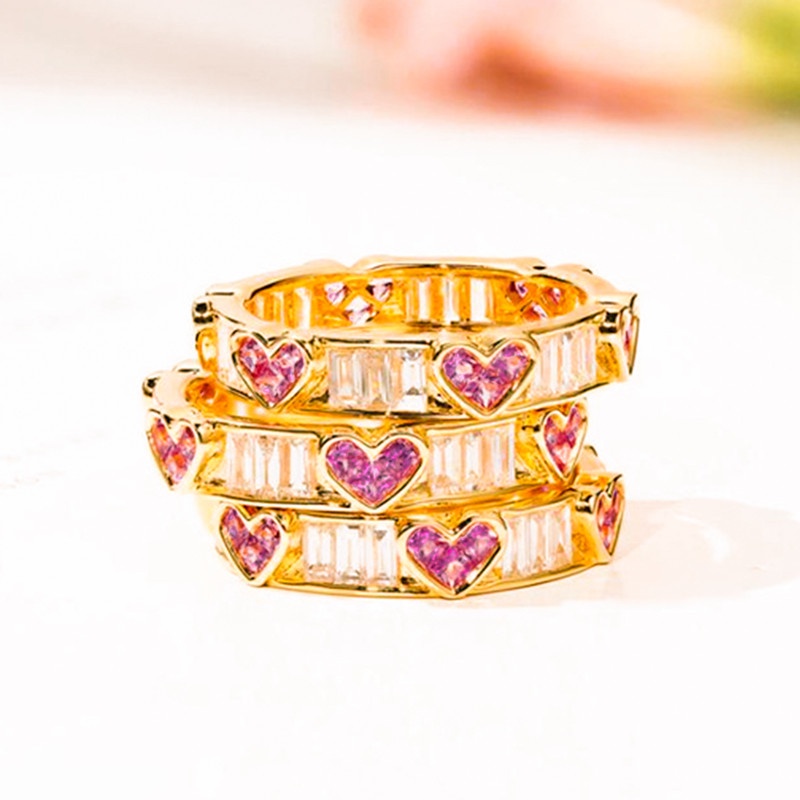 Mới Nhẫn Mạ Vàng 14k Đính Đá Hồng Ngọc Hình Trái Tim Sang Trọng Cho Nữ