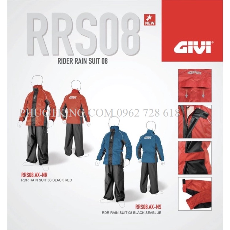 Áo mưa bộ GIVI RRS08 chính hãng chịu mưa lớn.