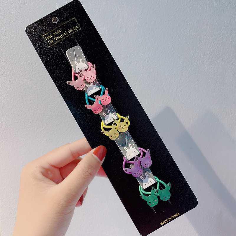 Bộ 10 dây buộc tóc, cột tóc 5 kiểu cho bé gái hoạt hình , dây nhỏ cho bé ít tóc, vĩ màu đen sang chảnh