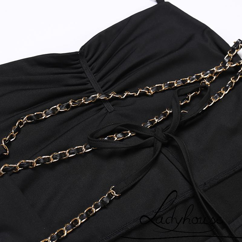 Đầm Dài Hai Dây Hở Lưng Xẻ Tà Cột Dây Chéo Thời Trang Cho Nữ