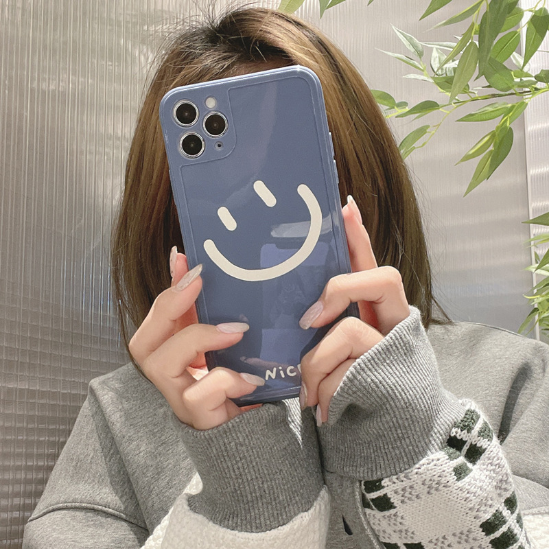 Ốp điện thoại TPU mềm màu trơn hình mặt cười thích hợp cho iPhone 14 13 12 Mini 11 Pro Max 7 8 Plus Xr Xs Max SE 2020
