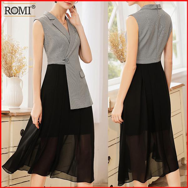 [GIÁ CỰC RẺ] Đầm Xòe Dự Tiệc Kiểu Đầm Cổ Vest Đính Nút Họa Tiết Caro Nhí D3122