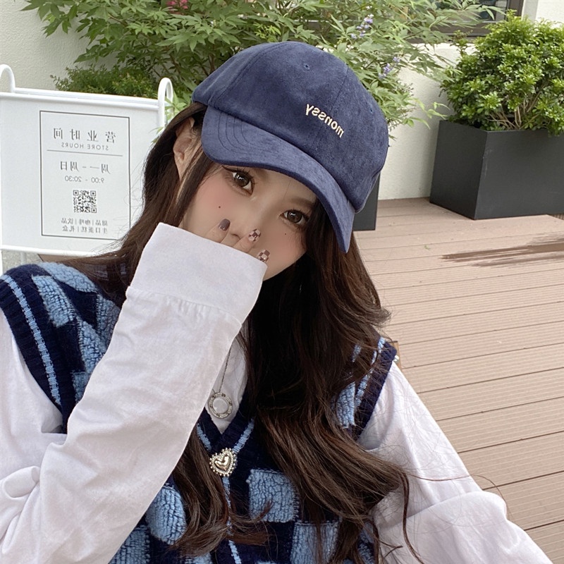 Mũ Lưỡi Trai Da Lộn Mềm Thêu Chữ Phong Cách Hàn Quốc