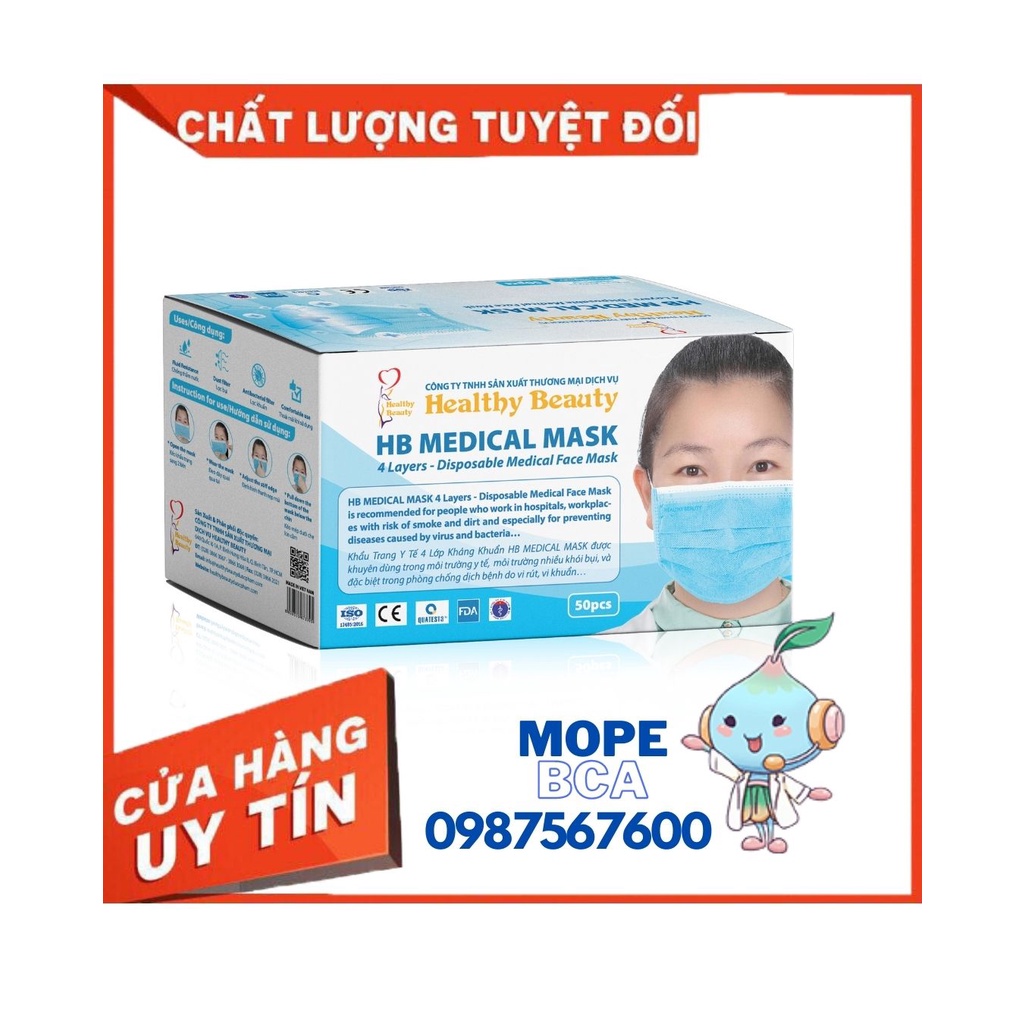 Khẩu trang y tế 4 lớp kháng khuẩn màu Xanh, Trắng