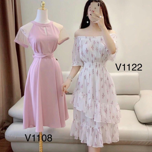 [ xả kho ] MiD VÁY HỒNG TAY LƯỚI V1108 kèm ảnh thật