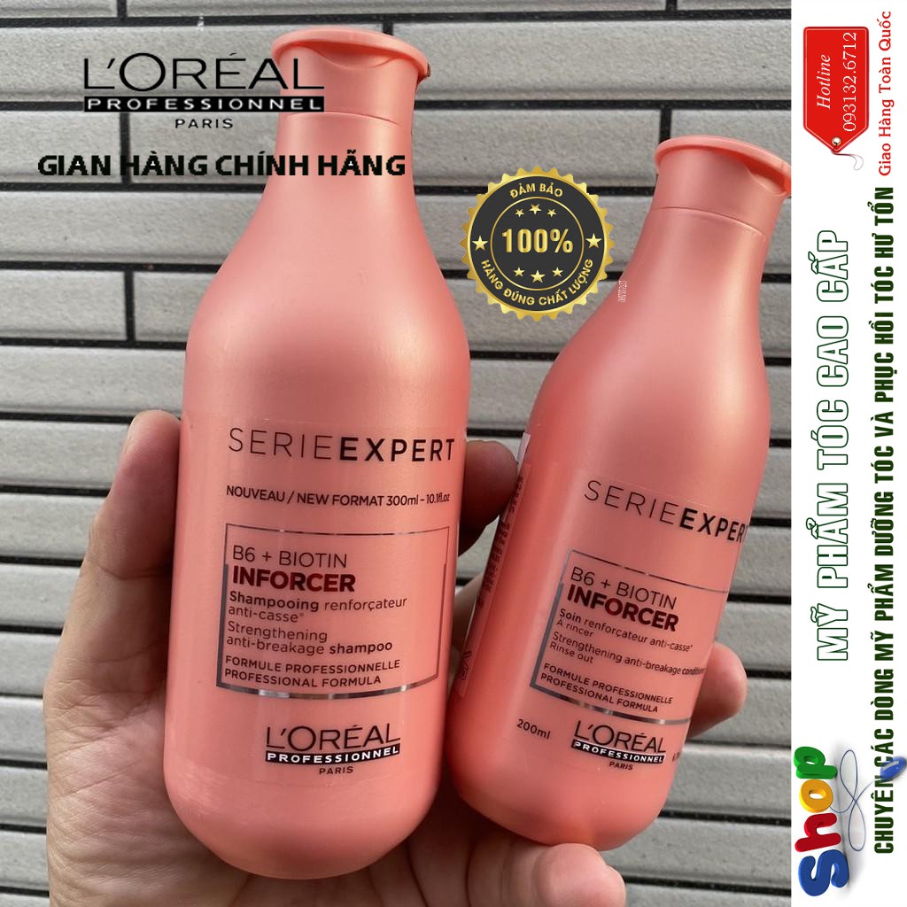 [L'oreal-Pháp]Combo Dầu gội xả giúp tóc chắc khỏe và giảm đứt gãy L'Oreal Inforcer B6 + Biotin 300ml/200ml