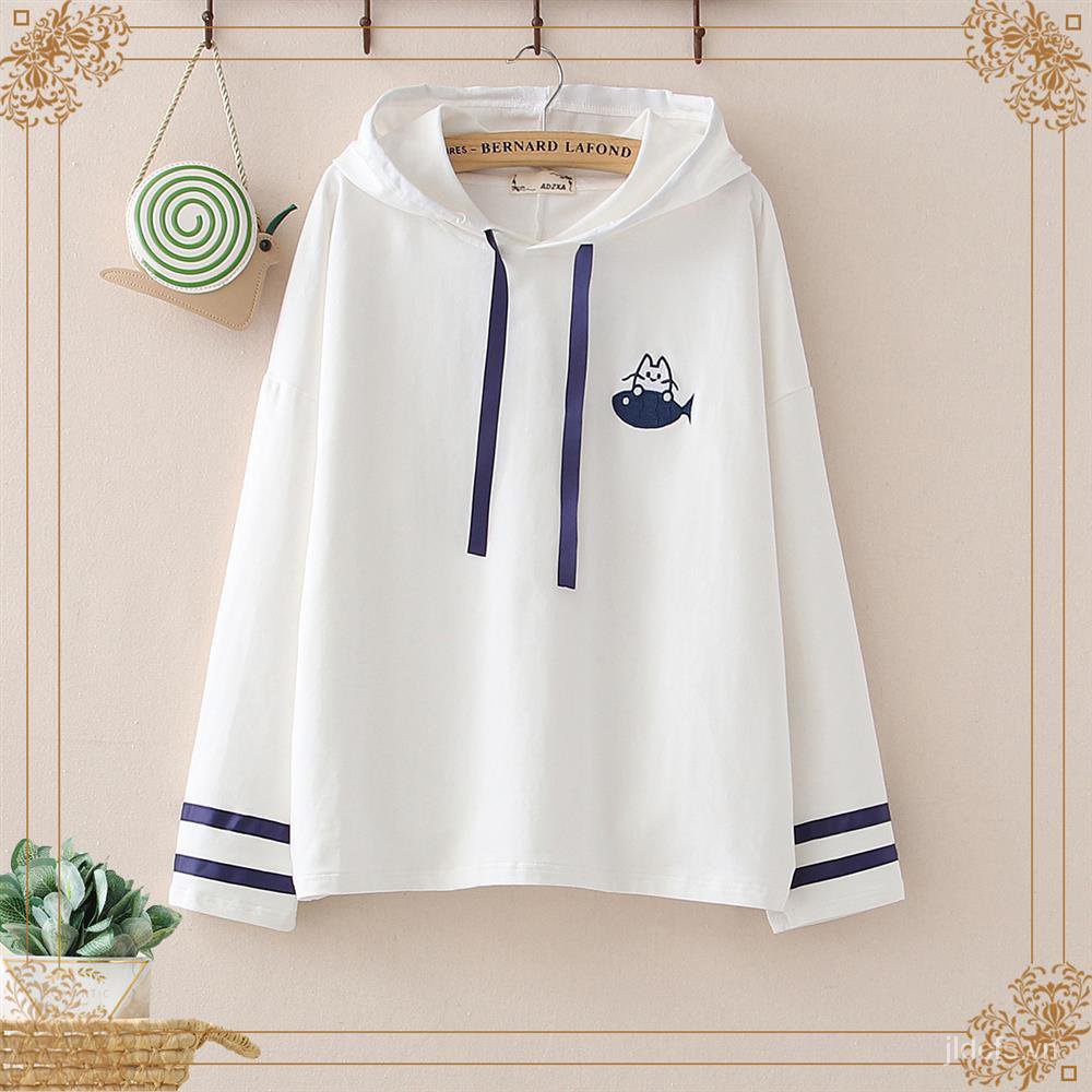 Áo hoodie tay lửng dáng rộng phong cách Nhật Bản thời trang mùa hè 2021 cho nữ